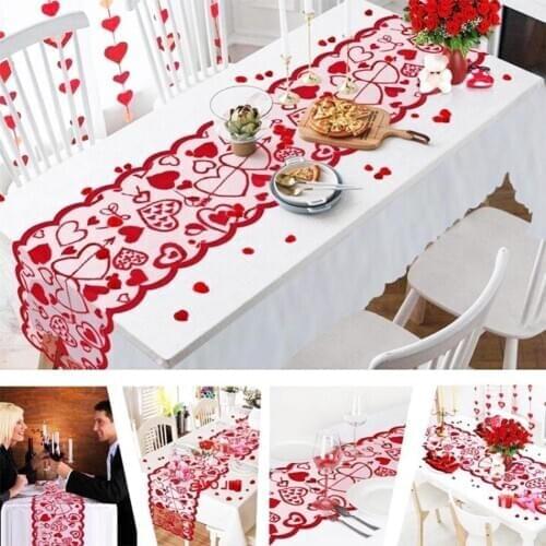 Heart Pattern Table Runner Placemat Wedding Party Valentine Gift Home Desk Cloth Eat mat Dining Room Decoration Accessories