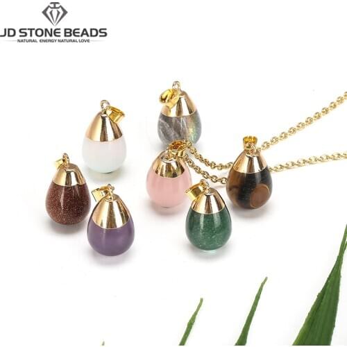 Cheap Water Drop Shaped Pendants Pink Rock Quartz Green Aventurine Charms For Necklace Cute Stainless Steel Necklace