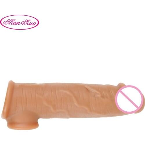 New Realistic Penis Enlargement Sleeve Reusable Liquid Silicone Vibration Condoms for Male Enlarger Delay Condom Sex Toy for Men