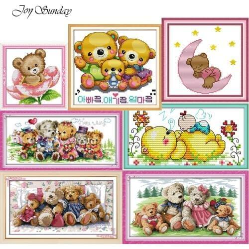 New Arrival Liitle Bears Joy Sunday Cross Stitch DMC 11CT 14CT Cross Stitch Cartoon Animals Patterns DIY Cotton Embroidery Kits