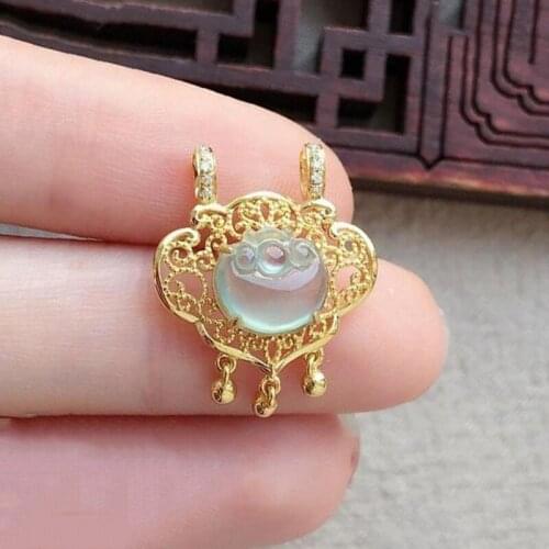 Original new silver inlaid natural ice chalcedony lucky lock pendant necklace elegant charm creative retro female silver jewelry