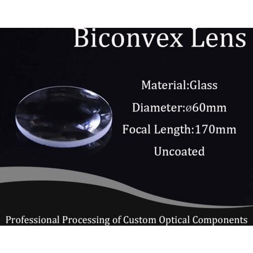 Optical Lenes Super Clear Double Convex Glass Diameter 60mm , Focal 170mm Experiment Glass Magnifier Instrument