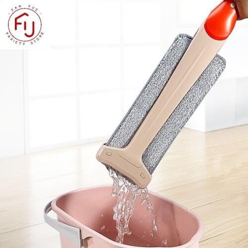Flat Squeeze Mop Hand Free Wringing Floor Cleaning Mop Microfiber Sliding Type Spin Mop duplex design Long handle Without Bucket