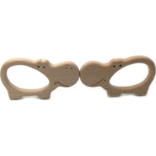 Handmade Wooden Organic Safe Baby Teether Hippo Pendent Organic Natural Beech Wooden Animal Toy DIY Jewelry Making Accories