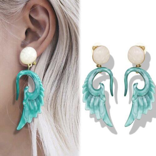 Guardian Angel Wing Carved Stone Resin Drop Earrings Boho Hippie Gift Jewelry Fancy Dress oorbellen orecchini Women Bijoux