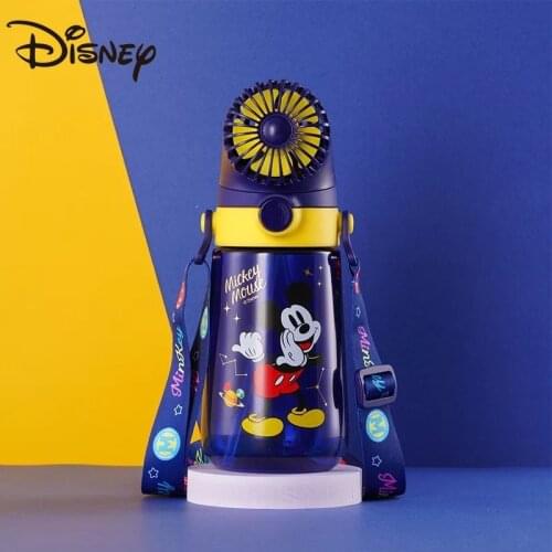 Disney Straw Cup with Fan Good-looking Creative Childrens Boys and Girls Student Strap 600ml Plastic Cup Free Shipping