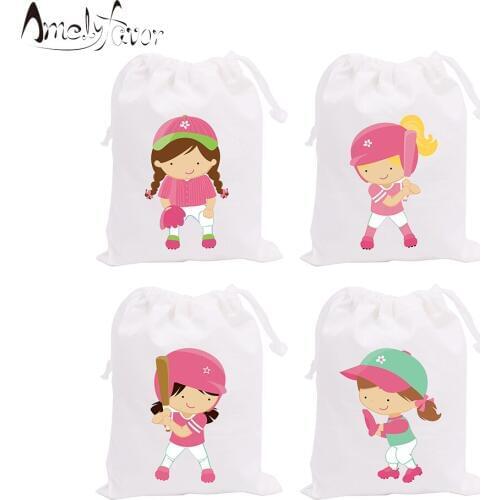 Sports Theme Party Favor Bags Baseball Girls Players Sports Meeting Birthday Event Candy Bags Gift Bags Party Container Supplies