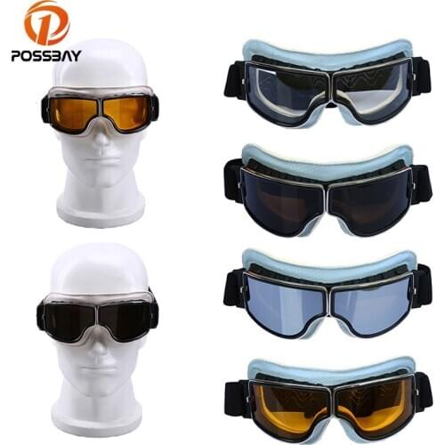 POSSBAY Vintage Motorcycle Goggles Motocross Helmet Glasses UV Protection Outdoor Sport Ski Skate Goggle Sunglasses for Men