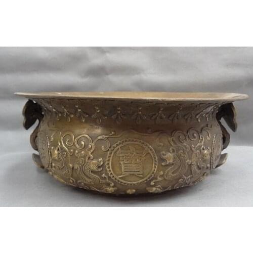 Xd 002238 14" Tibet Bronze Buddhist RuYi Dragon Head Statue Incense Burner Treasure Bowl