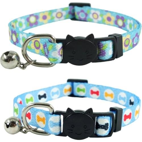 XPangle Dog Cat Collar Breakaway with Bells Safety Buckle Bones Flowers Printing Quick Release Collars for Cats Puppies Pet 2PCS