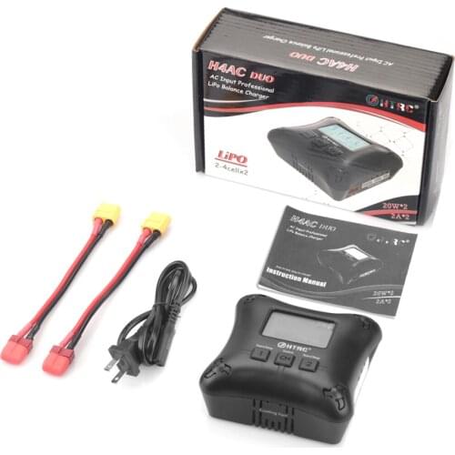 HTRC RC Charger H4AC DUO Mini Dual Port Lipo Charger 20w x2 2A x2 for 2-4s Lipo Battery Charging Professional Battery Charger