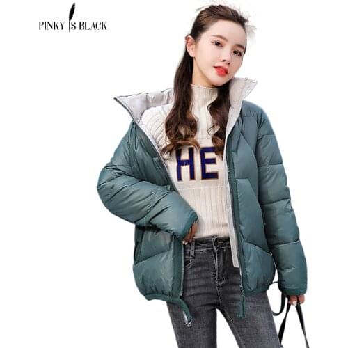 PinkyIsBlack Womens Cotton-padded Jacket Short Puffer Coat Winter 2021 New Plus Size Stand Collar Winter Jacket Parkas Women