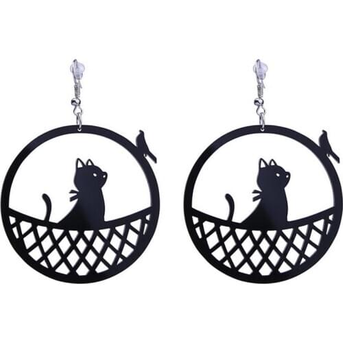 Acrylic Big Round Circle Hollow Cat Drop Earrings Oval Cat Fish Animal Plastic Dangle Earrings For Women Girls Brincos Jewelry