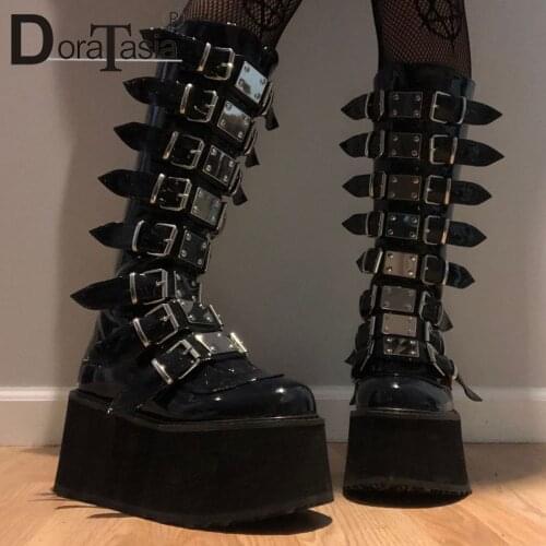 Plus Size 48 Brand Design Ladies Goth Platform Boots Fashion Punk Metal Wedges High Heels Boots Women Cosplay Street Shoes Woman