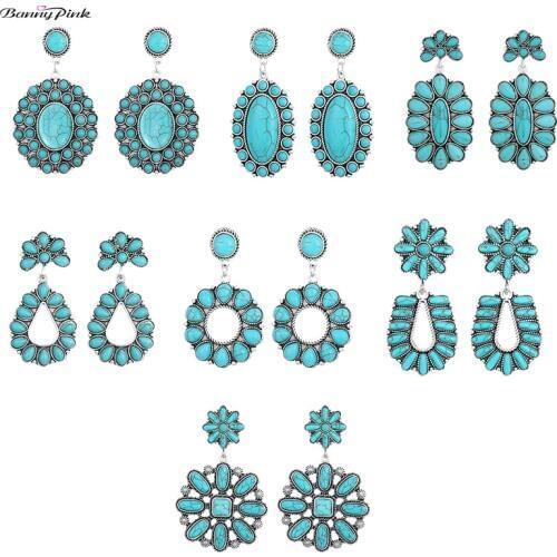 Banny Pink Indian Wedding Stone Earrings For Women Bohemia Geometric Statement Ethnic Chandelier Pendant Jewelry