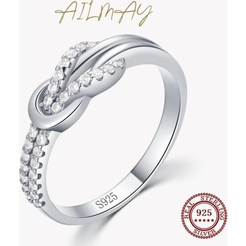 Ailmay Real 925 Sterling Silver Fine Double Knot Finger Ring For Women Dazzling Clear CZ Fine Elegant Wedding Jewelry