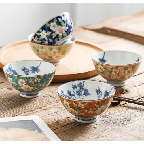 1 PC Japanese Rice Soup Bowl Ceramic Flower Patterned Tableware Exquisite Household Made in Japan