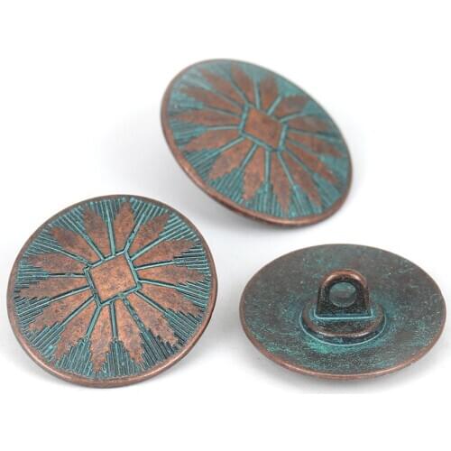 10 PCs Vintage Zinc Based Alloy Oval Round Metal Patina Sewing Shank Buttons Antique Copper Color DIY Clothing Decoration