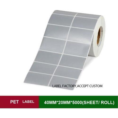 40*20mm*5000 sheets per roll(3 rolls/lot) PET label non-dry adhesive stickers for warranty mark and business logo