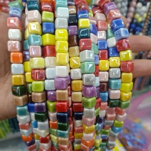 50pcs 8mm Square Shape Ceramic Beads DIY Loose Mix Color Ceramics Bead For Jewelry Bracelet Necklace Making Accessories