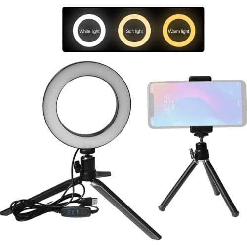 6inch LED Ring Light 3 Colors 3500-6500K Temperature 10 Levels Dimmable with Tripods Phone holder for Live Sream Makeup YouTube