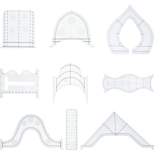 9pcs Patchwork Rulers Durable Acrylic Free Motion Sewing Template Sewing Stencil