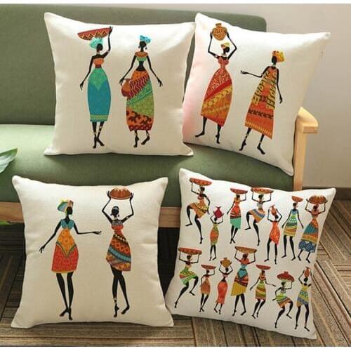Africa Woman Colorful Daily Life Cushion Cover African Girl Painting Ethnic Art Exotic Images Decorative Throw Pillow Case