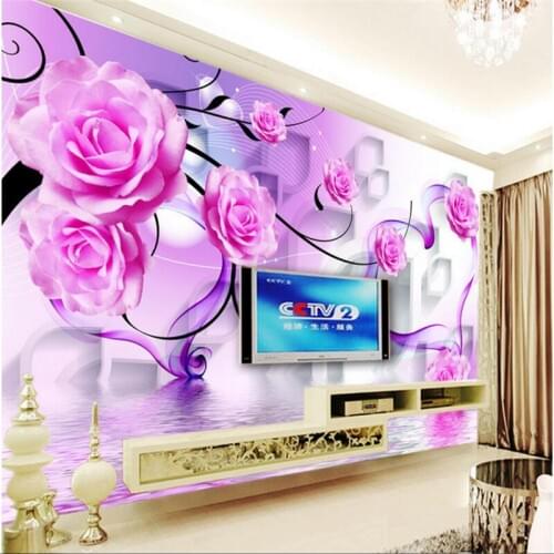 Beibehang Custom photo wall stickers 3D roses reflection stereo TV background wall papel de parede wallpaper for walls 3 d