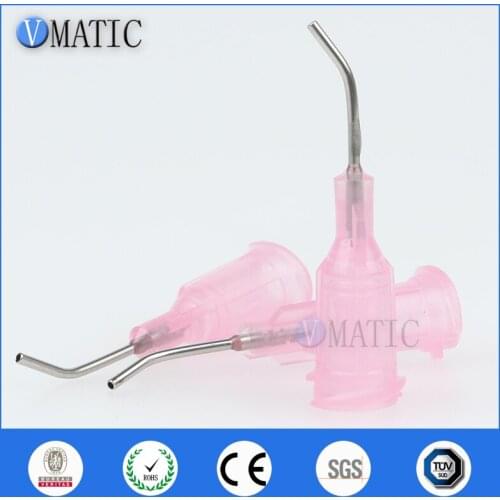 Free Shipping 100Pcs Pink Color 20G 0.5'' Tube 45 Degree Bend Bent Dispensing Tips Stainless Steel Dispenser Needle 1/2 Inch