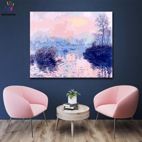 DIY colorings pictures by numbers with colors Sunset on the Monesena River picture drawing painting by numbers framed Home