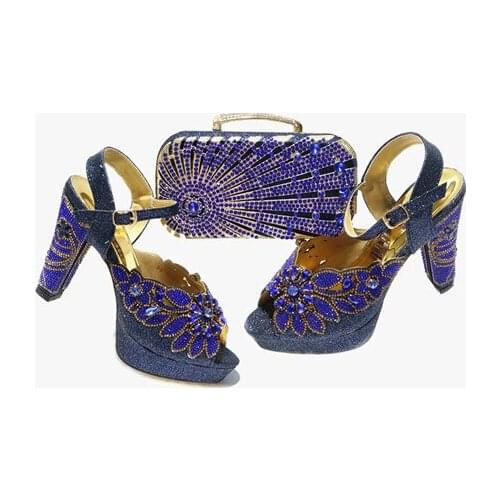 Doershow nice African Shoes And Bag Matching Set With blue Hot Selling Women Italian Shoes And Bag Set For Party Wedding !HGT1-4
