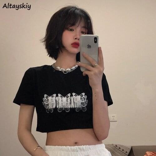 Gothic T-shirts Women Funny Cartoon Harajuku Summer Kawaii Clothes Vintage Aesthetic Casual Korean Style Slim Club Streetwear