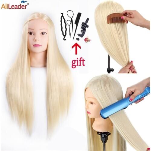 Alileader Professional Training Heads 65CM Long Hair Mannequin Head Practice Hairstyle High Temperature Fiber Training Doll Head