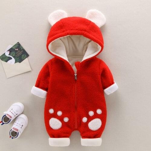 Baby onesies winter thickened outing clothes plus velvet male and female baby clothes newborn warm climbing clothes outer wear