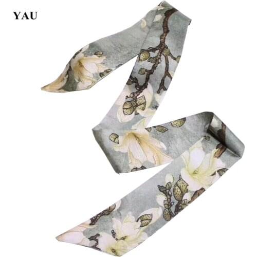 Small Silk Scarf Women 2020 Plum Blossom Print Floral Bag Ribbons Brand Fashion Head Scarf Small Long Skinny Scarves Wholesale