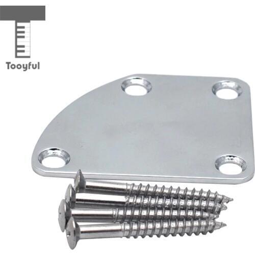 Tooyful Chrome Electric Guitar Neckplate Metal Neck Plate with Screws for Strat Tele Guitar Parts