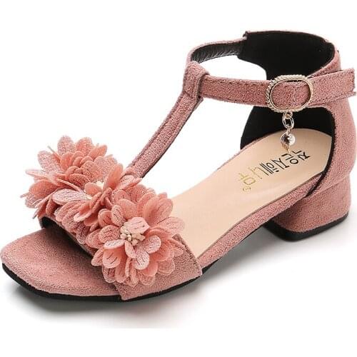 Fashion Roman Girls Sandals Big Kids Summer Low Heel Sandals Children Soft Bottom Princess Shoes with Flower STQ035