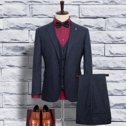 2019new obese fashion Men Stripe Three piece Single Breasted Clothes+trousers+vest Formal Men Suits For Wedding plus size XL-9XL
