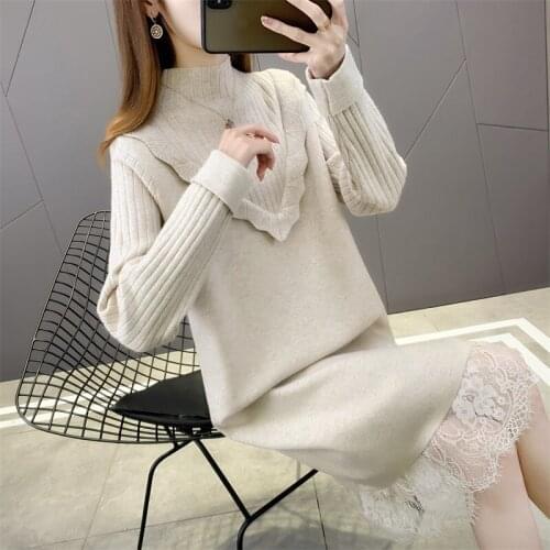 Room 193196, the new frame 6 】 to film in long lace stitching knitting dress [1253] 57