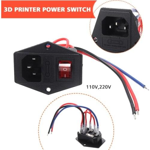 New Arrival 3D Printer Power Triple Outlet with Fuse 6A 220V/110V Black 3D Printing Socket Switch Replacement Printer Parts