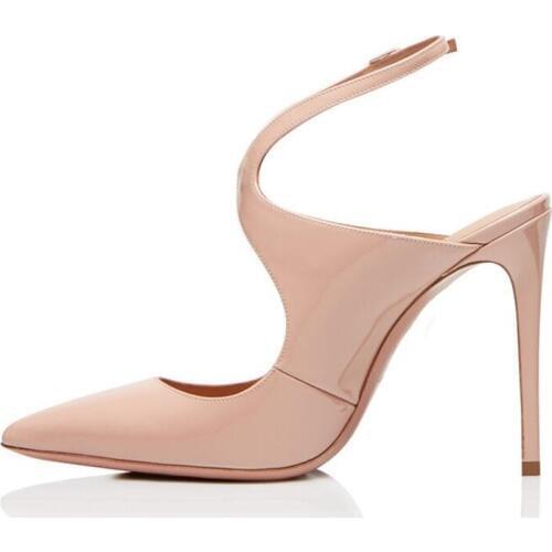 New Ladies Sexy Pointed Toe High Heel Shoes Big Size 35-42 Women Stilettos Fashion Ankle Buckle Nude Black Woman Pumps