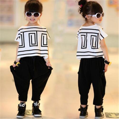 2 3 4 5 6 7 Years Toddler Girl Clothes Sets Summer Casual Printed Short-sleeved T-shirt Harem Pants 2pcs Baby Girls Sport Suit