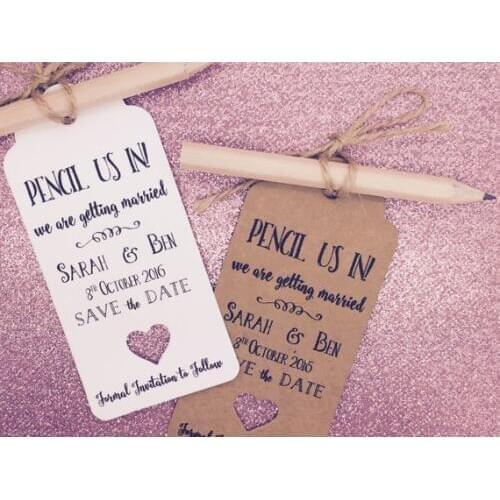 Personalise names date Rustic wedding Pencil Us In Save The Date Card Invitation with envelop birthdday wedding invites