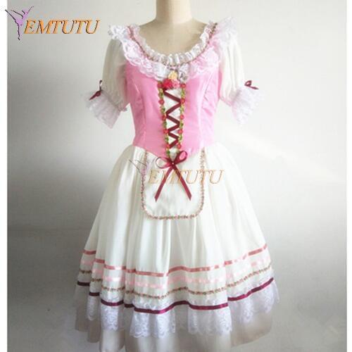 Giselle Ballet Long Tutu Dress Pink Puff Sleeve Coppelia Ballet Stage Costume Nutcracker Professional romantic Ballet Tutu