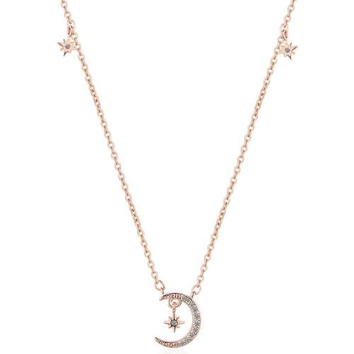Simple Fashion Moon Star Clavicle Necklaces CZ Zircon Pendant Necklace For Women Statement Jewelry