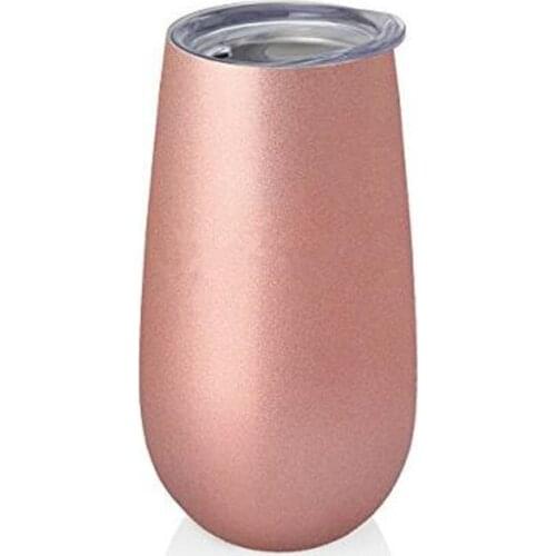 Quevin10pcs 6oz Egg Cups Wine Glasses Tumblers stemless Rose Stainless steel Double Walled Vacuum Insulated Mugs with clear lid
