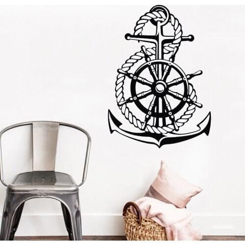 Ocean Sea Style Steering Wheel Ship Anchor Wall Sticker Home Decoration Art Sailor Mural For Living Window Decal M0048