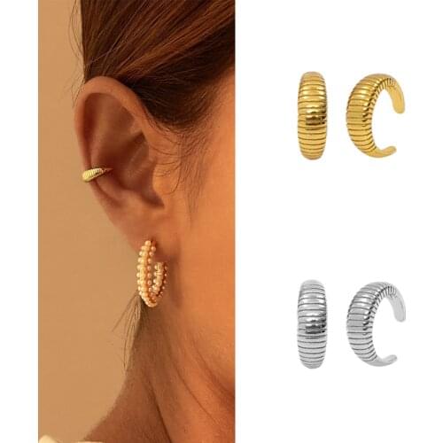 CRMYA Clip On Ear Cuff Earrings For Women Silver Gold Filled Punk Cartilage Earbone Clip Earrings Fashion Jewelry