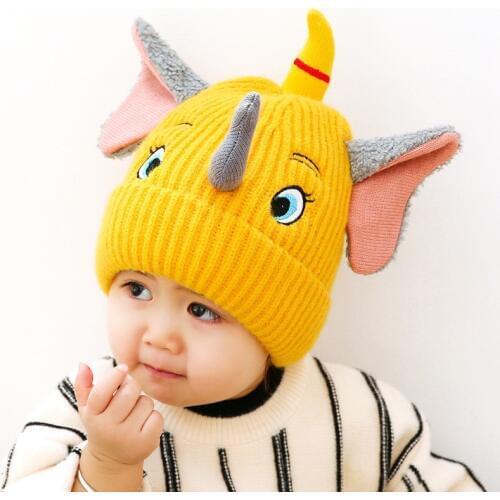 19 Years Children Knitting Hat Cartoon Elephant Set Head Cap Thickening Keep Warm 3-24 Individual Month Baby Hats