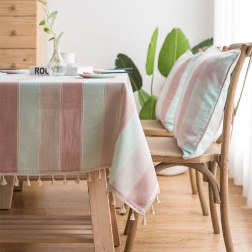 Pink Striped Cotton Linen Tablecloth Rectangle Table Cover Luxurious Wedding Decoration Dining Kitchen Square Table cloth